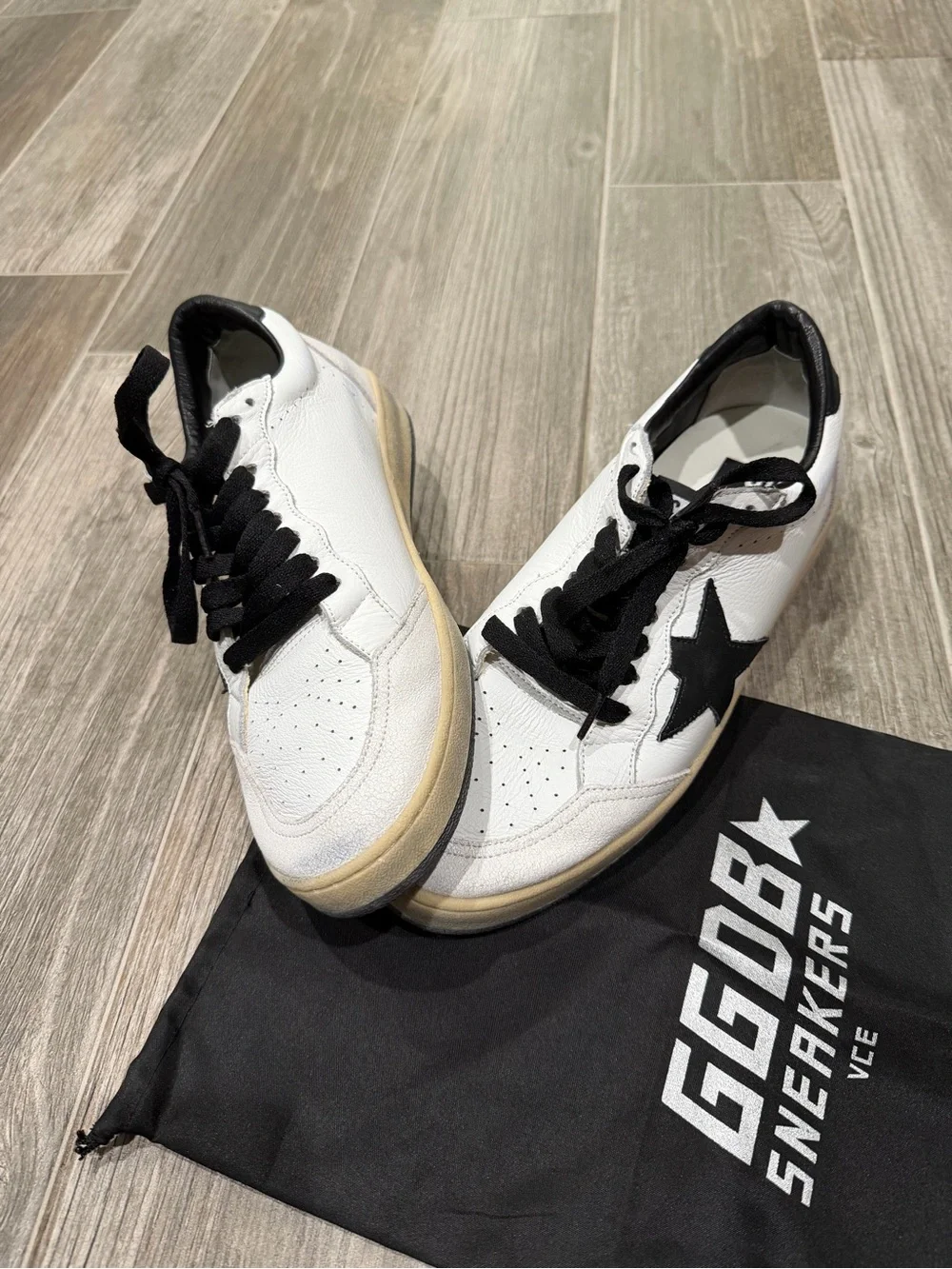 Golden Goose Inspired GGDB White Leather Sneakers with Black Star